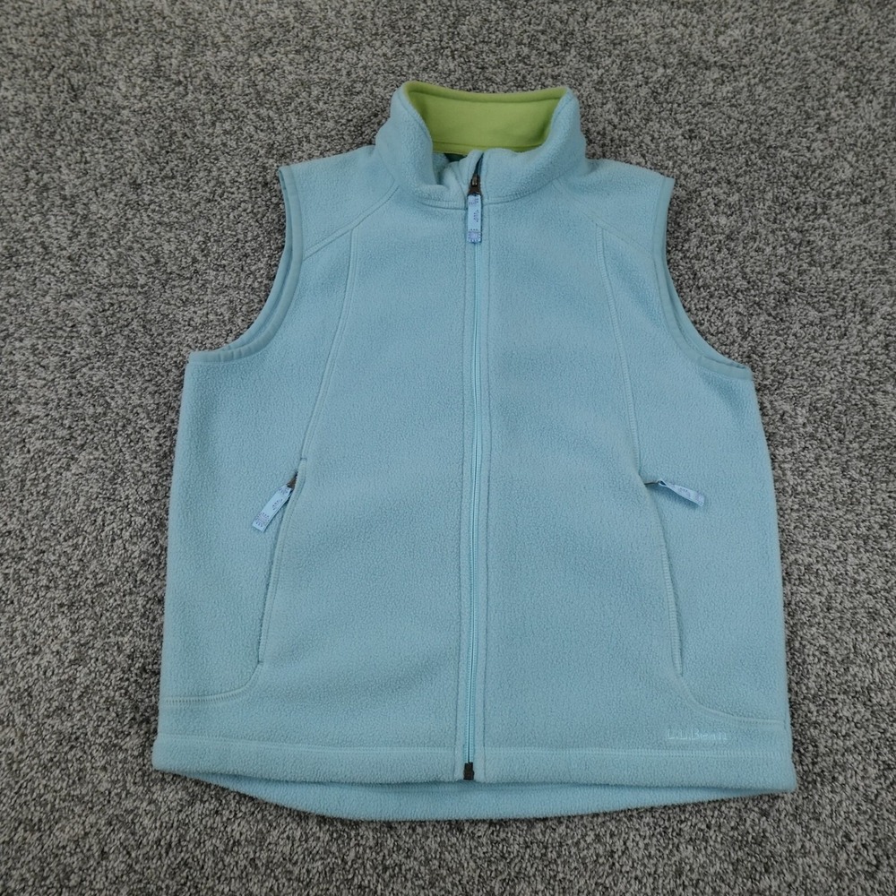 LL Bean Vest Girls M Blue Fleece Sleeveless Sweater Zip Outdoors Hike Mid Layer